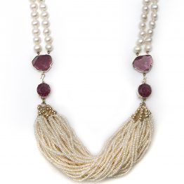 Colar de Pérolas e Turmalina Rosa Completo Designer Renata Chagas